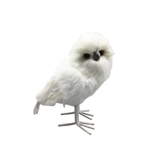 Standing Fluffy White Snowy Owl Figure