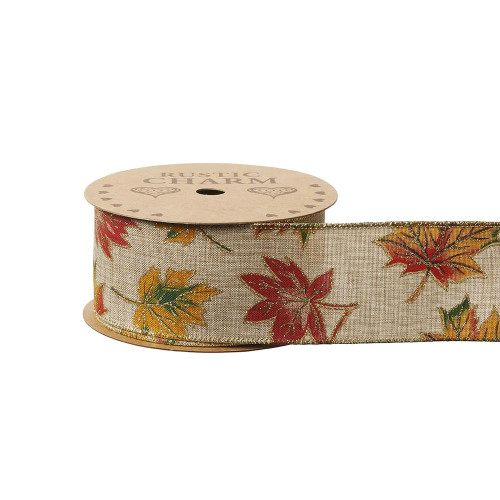Fabric Ribbon Wired Edge Autumn Leaf Design