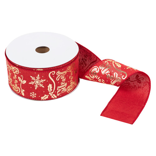 Ribbon 25m x 63mm Red With Gold Christmas Designs
