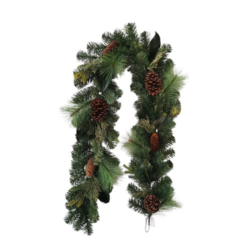 Mixed Artificial Green Pine, Magnolia And Natural Cone Garland