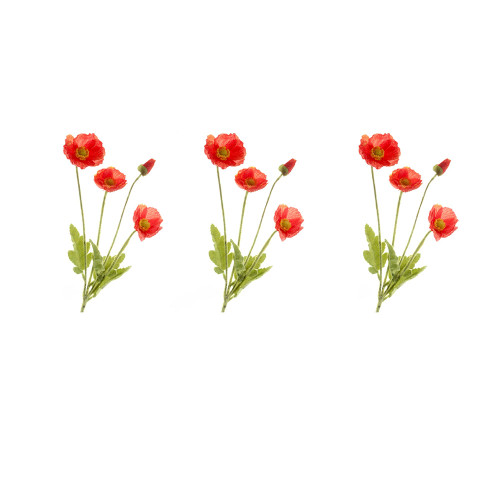 Bundle of 3 Faux Silk Poppy Sprays 58cm Red