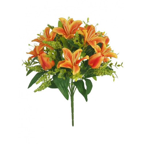 Mixed Spring Faux Silk Flower Bunch Lilies and Tulips Orange