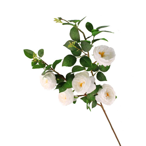 Artificial White Faux Silk Garden Rose Spray
