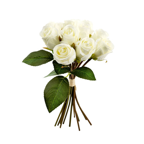 Artificial Faux Silk Cream Rose Bud Hand Tied 12 Stem Bundle