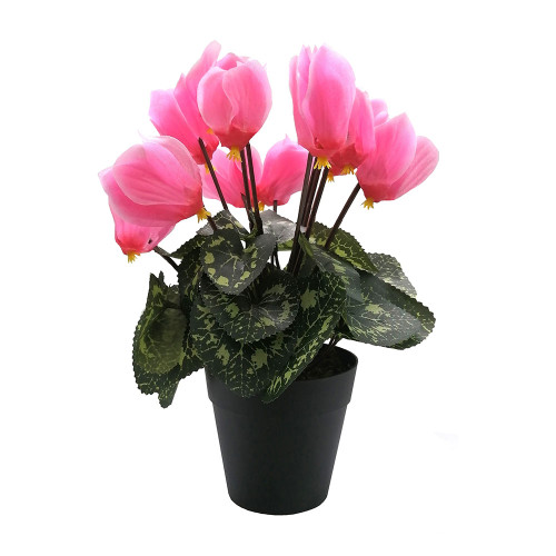 Faux Silk Pink Cyclamen Bush in Pot