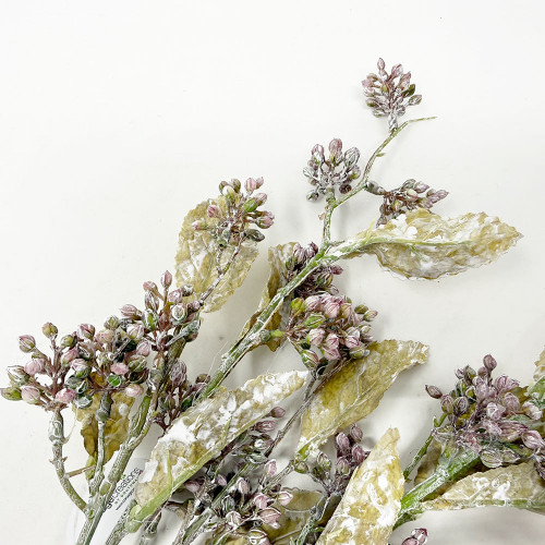 Artificial Green Dark Pink Berry and Leaf Cluster Stem detail