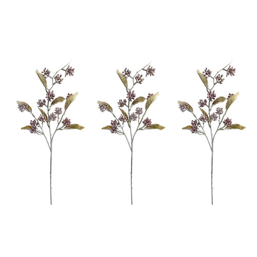 Artificial Green Dark Pink Berry and Leaf Cluster Stems