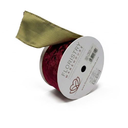 Wired Velvet Ribbon With Gold Edge and Back burgundy red