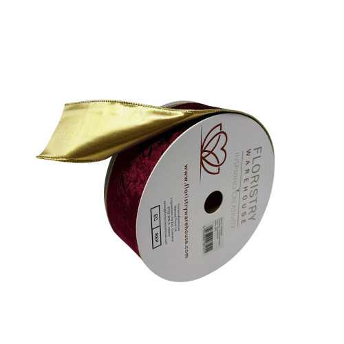 Wired Velvet Ribbon With Gold Edge and Back burgundy red