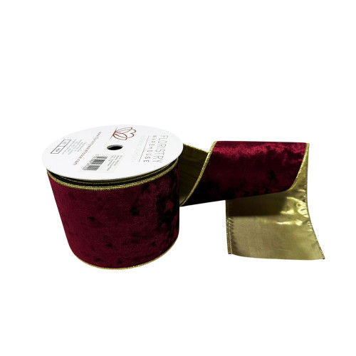 Wired Velvet Ribbon With Gold Edge and Back burgundy red