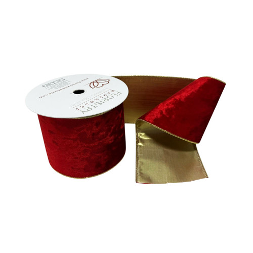 Wired Velvet Ribbon With Gold Edge and Back red