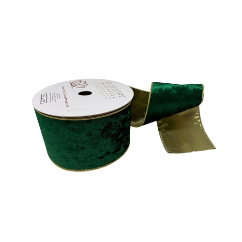 Wired Velvet Ribbon With Gold Edge and Back green