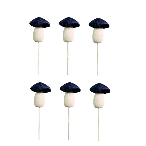 Pack of 6 Velvet Autumn Mushroom  Picks blue