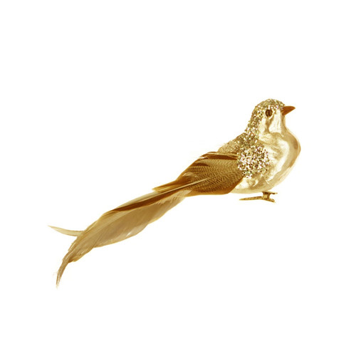 Metallic Glitter Bird On Clip Gold
