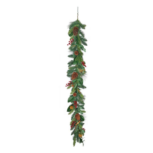 Artificial Orange, Berry, Foliage and Natural Cinnamon Stick & Cone Pine Garland