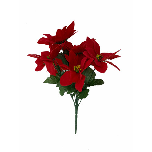 Velvet Artificial Poinsettia Bush 7 Heads Red