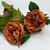 Faux Silk Open Rose Flower and Leaf Spray Rustic Orange detail