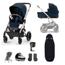 Cybex Balios S Lux 8 Piece Pram Bundle - Silver Frame navy blue