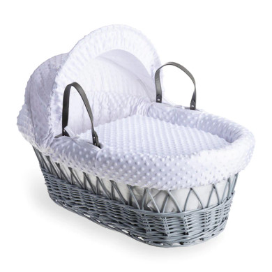 Grey Wicker Moses Basket - White Dimples