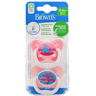 Dr Brown's PreVent Pacifer 0-6 Months - Pink (2 Pack)
