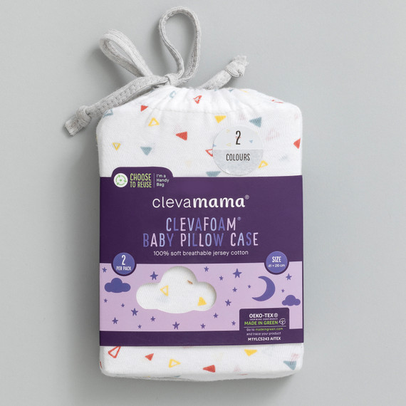 Clevamama Baby Pillow Case 2 Pack - Grey