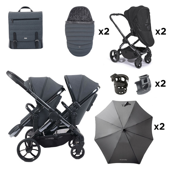 iCandy Peach 7 Twin Buggy & Accessories Bundle- Dark Grey