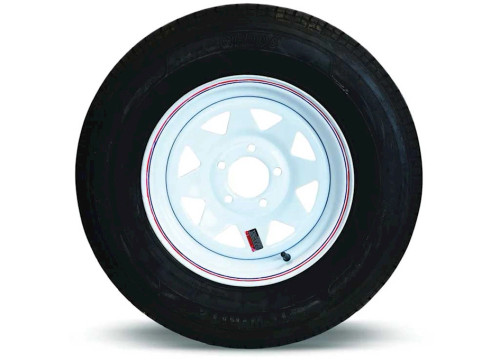 TOW-RITE ST205/75R15 MOUNTED ON WHITE SPOKE 15X6, 5X4.5 LOAD RATING: C 6-PLY RATED, 1,820 LBS|RDG25-702-WS5
