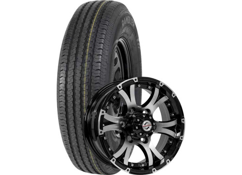 TASKMASTER RAMBLER TRAILER ASSY ST225/75R15 LRE ON 15X6 6X5.5 BLACK MACHINED LIP & FACE ALUMINUM WHEEL 2830 LCC|B-22575R150E-F-60655BMBB2-V