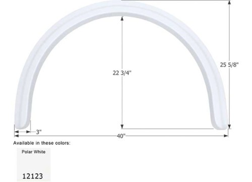ICON REPLACEMENT SINGLE AXLE FENDER SKIRT FOR FOUR WINDS RVS - 40" X 25-5/8", POLAR WHITE|12123
