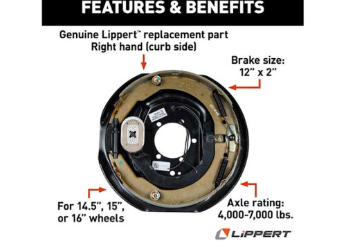 LIPPERT ELECTRIC BRAKE ASSEMBLY - 12"X2", PASSENGER SIDE, 5-BOLT, 4000-7000 LB. AXLE|298276