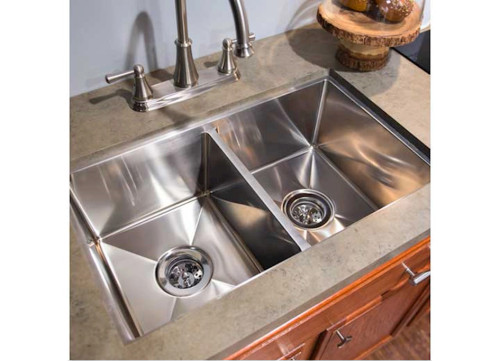 LIPPERT 27X16X7 DOUBLE BOWL LEVEL BREAK SINK; R10 CORNERS; STAINLESS STEEL 304|385314