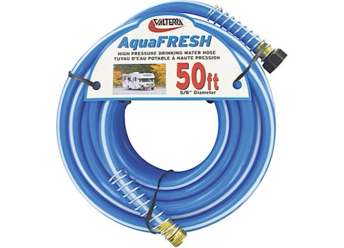 VALTERRA AQUAFRESH HIGH PRESSURE DRINKING WATER HOSE WITH HOSE SAVERS, 5/8” X 50” – BLUE|W01-9600