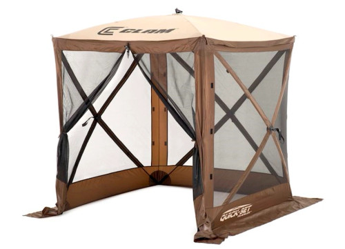 QUICK-SET BY CLAM TRAVELER 4-SIDED SCREEN SHELTER - BROWN WITH TAN ROOF & BLACK MESH|9881