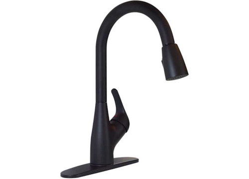 VALTERRA PRODUCTS LLC PREMIUM SINGLE HANDLE PULL-DOWN KITCHEN FAUCET, MATTE BLACK|PF231761