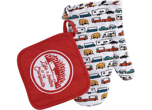 LIFE IS BETTER AT THE CAMPSITE LIBATC, RV MULTI COLOR OVEN MITT WITH RED POT HOLDER|53259