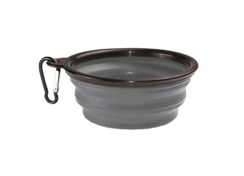 KUMA OUTDOOR GEAR COLLAPSIBLE SILICONE DOG BOWL WITH CARABINER – 34 OZ., GREY/BLACK|200-KM-CSB-GB