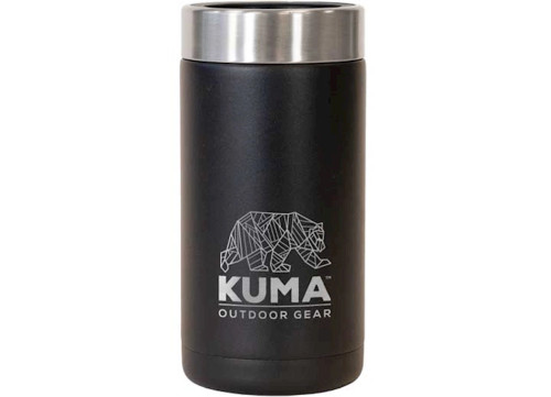 KUMA OUTDOOR GEAR TALL CAN COOZIE FOR 16 OZ. CANS - BLACK, VACUUM SEALED DOUBLE WALL STAINLESS STEEL|232-KM-TCC-BB