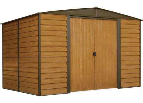 ARROW WOODRIDGE STEEL STORAGE SHED - 10 FT. X 8 FT. - WOODGRAIN/COFFEE|WR108