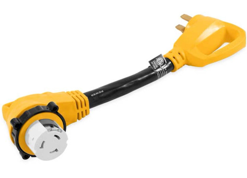 CAMCO POWERGRIP 90-DEGREE LOCKING DOGBONE ADAPTER - 18 IN., 50A, 125-250V/12500W, 14-50P TO SS2-50R|55562