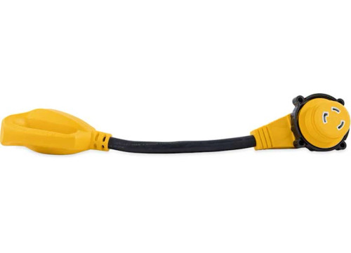 CAMCO POWER GRIP 90-DEGREE LOCKING DOGBONE ADAPTER - 18 IN., 30A, 125V/3750W, TT-30P TO L5-30R|55522