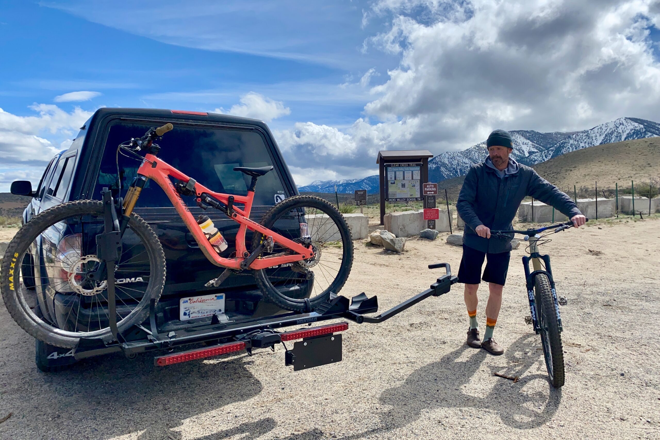 Bike racks mounted on a vehicle ready for the trail