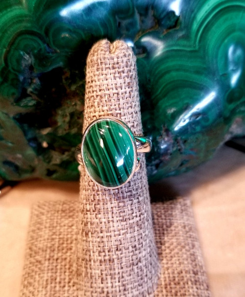 Malachite Adjustable sterling silver ring