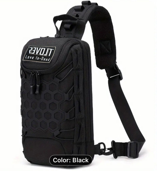 Stay ready for anything with this sleek 'Hive' Black tactical sling bag or Cross Body Bag with Love Revolt patch, designed for durability, comfort, and everyday functionality. Built with a compact yet rugged profile, this bag is perfect for travel, outdoor adventures, range days, commuting, or everyday carry.
The single-strap sling design allows for quick access and easy rotation from your back to your chest, so you can grab gear without removing the bag. A breathable padded shoulder strap and back panel provide comfort for all-day wear, while the adjustable strap ensures a secure fit.
The exterior features a hex-pattern tactical panel system for attaching accessories like a flashlight, pen or external water pouch and more. Multiple compartments and zippered pockets keep your essentials organized and close by whether you're carrying tools, tech, or everyday items.
Crafted from durable, weather-resistant materials, this bag is built to handle tough conditions while maintaining a low-profile, modern tactical look.
Key Features
Tactical Black design
Add any hook and loop patch to the front
Single-strap sling for quick access
Breathable padded shoulder strap
Durable, weather-resistant construction
Hex modular panel for attachments
Multiple compartments for organized storage
Compact, lightweight everyday carry design
Perfect for EDC, hiking, travel, tactical use, or urban commuting.