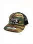 Camo Pitbull Snapback hat left side with Love Revolt Clothing/ Love In-Deed patch