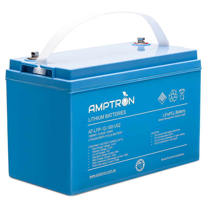 AMPTRON (AT-LFP-12-100AV02)12V 100Ah 100 amp continuous discharge Lithium LiFePO4 Battery