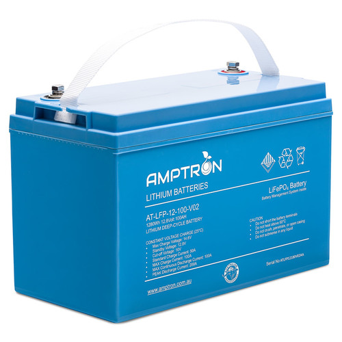 AMPTRON (AT-LFP-12-100AV02)12V 100Ah 100 amp continuous discharge Lithium LiFePO4 Battery