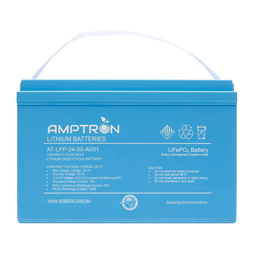  Amptron 24V 50Ah / 70A Continuous Discharge Lithium LiFePO4 Battery