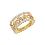 Elephants Lady Ring Cubic Zirconia Tricolor Gold 14k [R142-106]