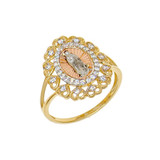 Guadalupe Oval Lady Ring Cubic Zirconia Tricolor Gold 14k [R143-102]
