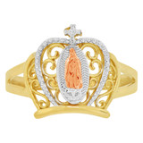 Virgin Mary Crown Tiara Filigree Ring Tricolor Gold 14k [R146-025]